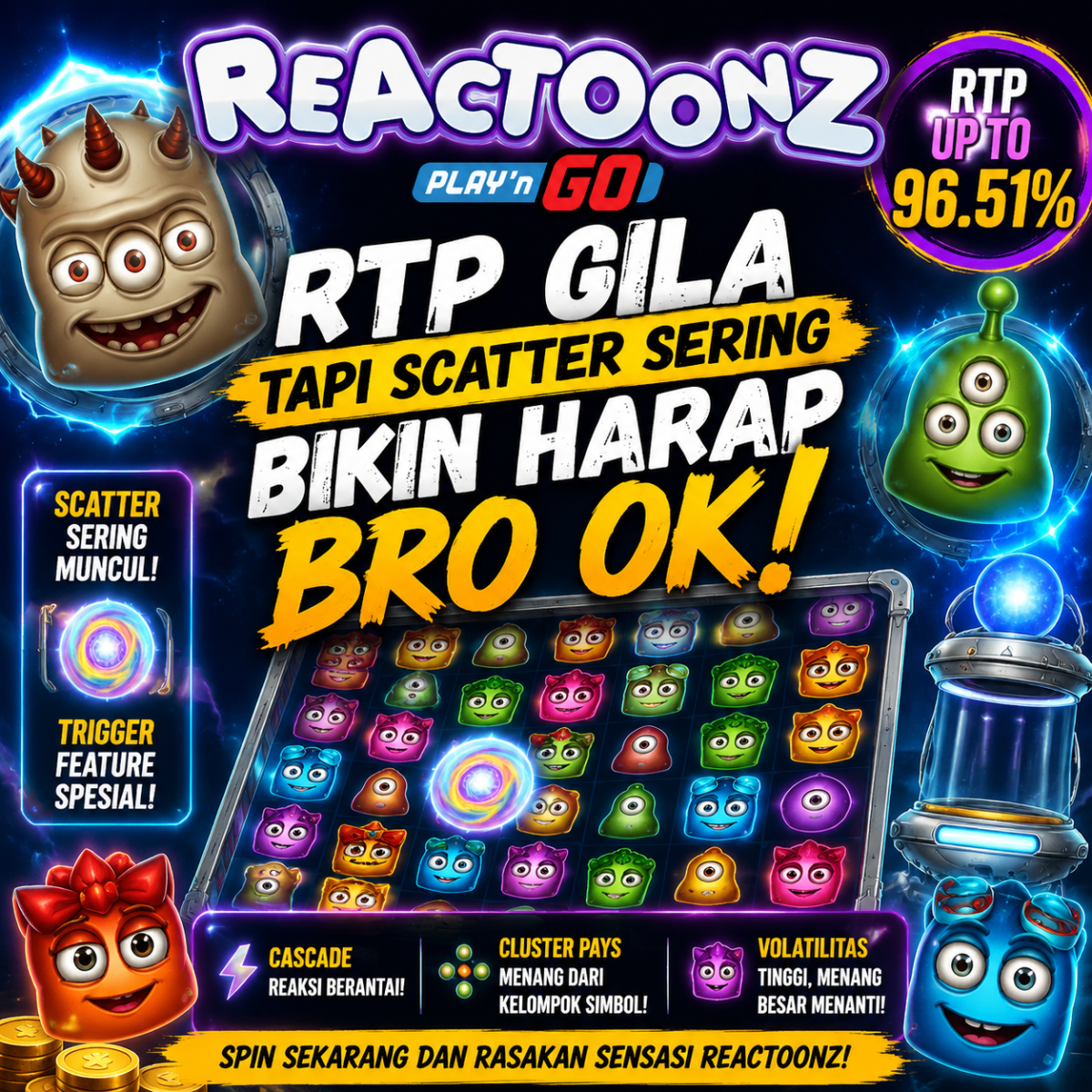 Reactoonz PlaynGO RTP Gila Tapi Scatter Sering Bikin Harap Bro OK